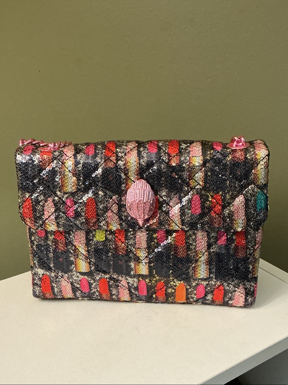 Kurt Geiger London Sequins Med Kensington Lipstick Print Quilted Shoulder Bag